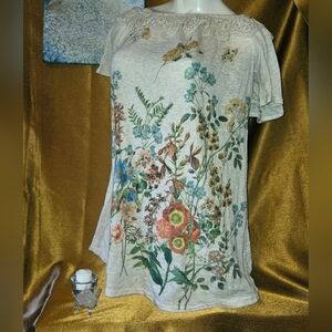 Blu Pepper soft floral top crochet ruffle